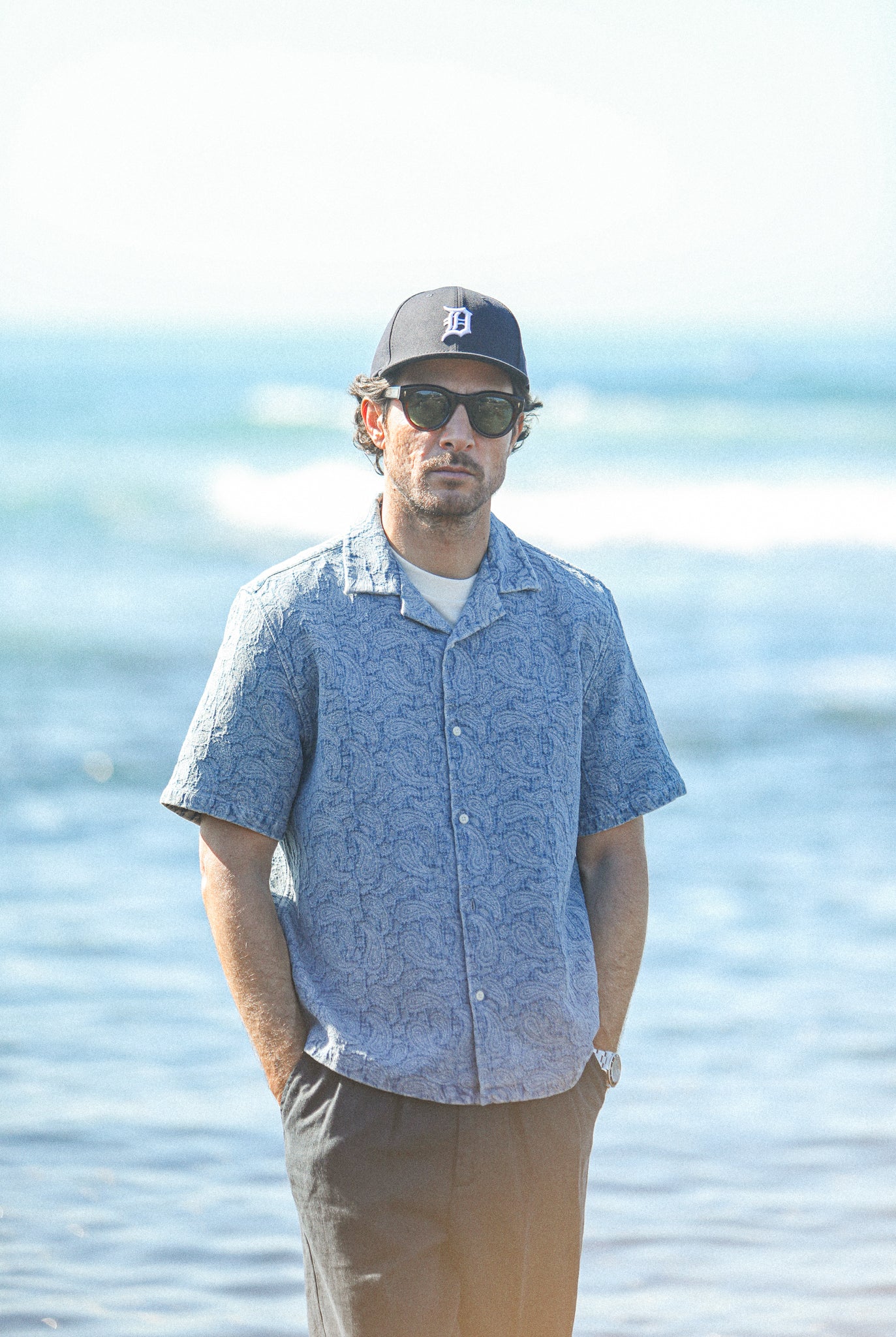 Camp Collar Denim Paisley Bleach - Modern Fit