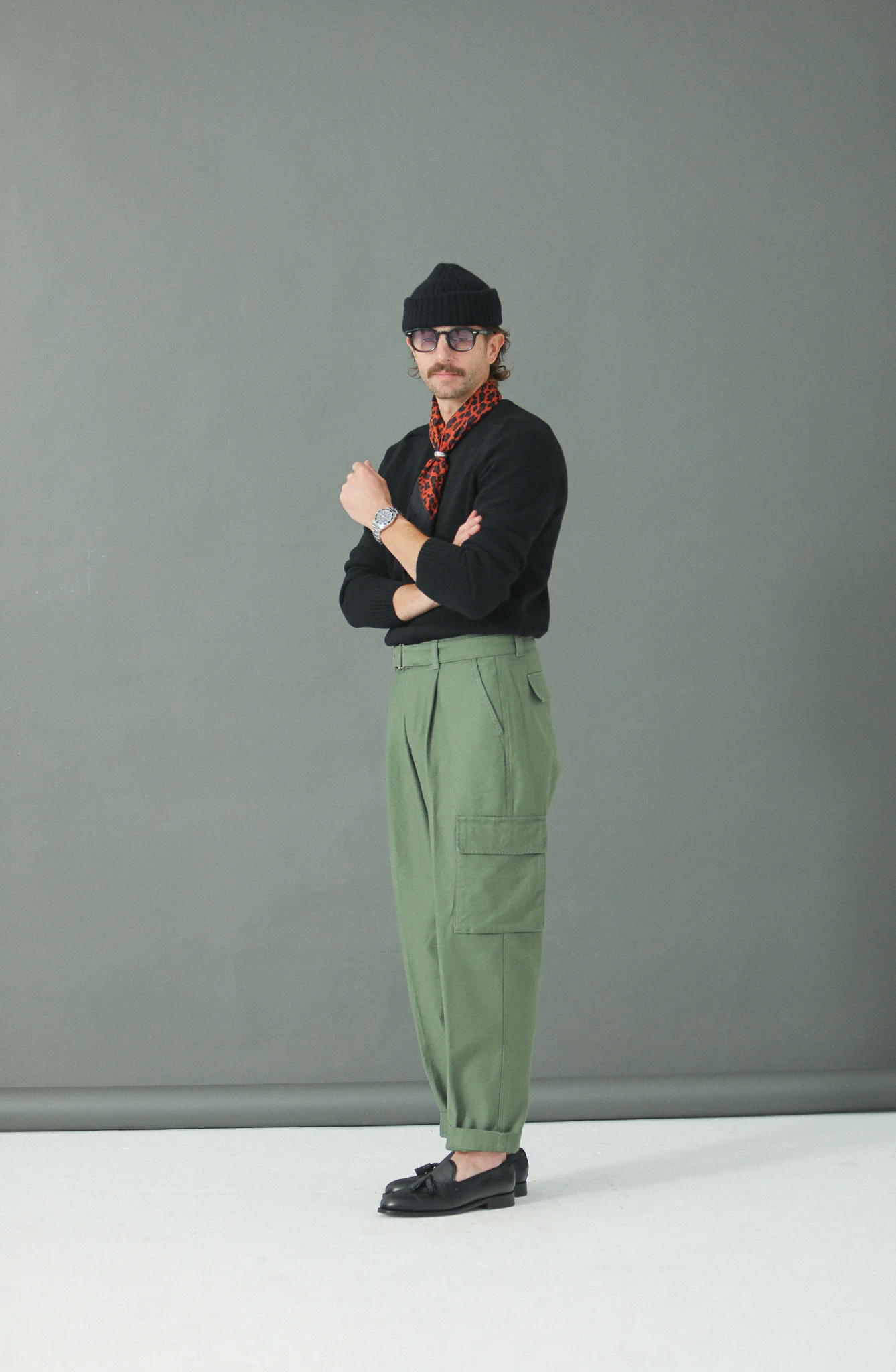 Cargo Sateen Japonais Pince Simple Khaki - Comfort Fit