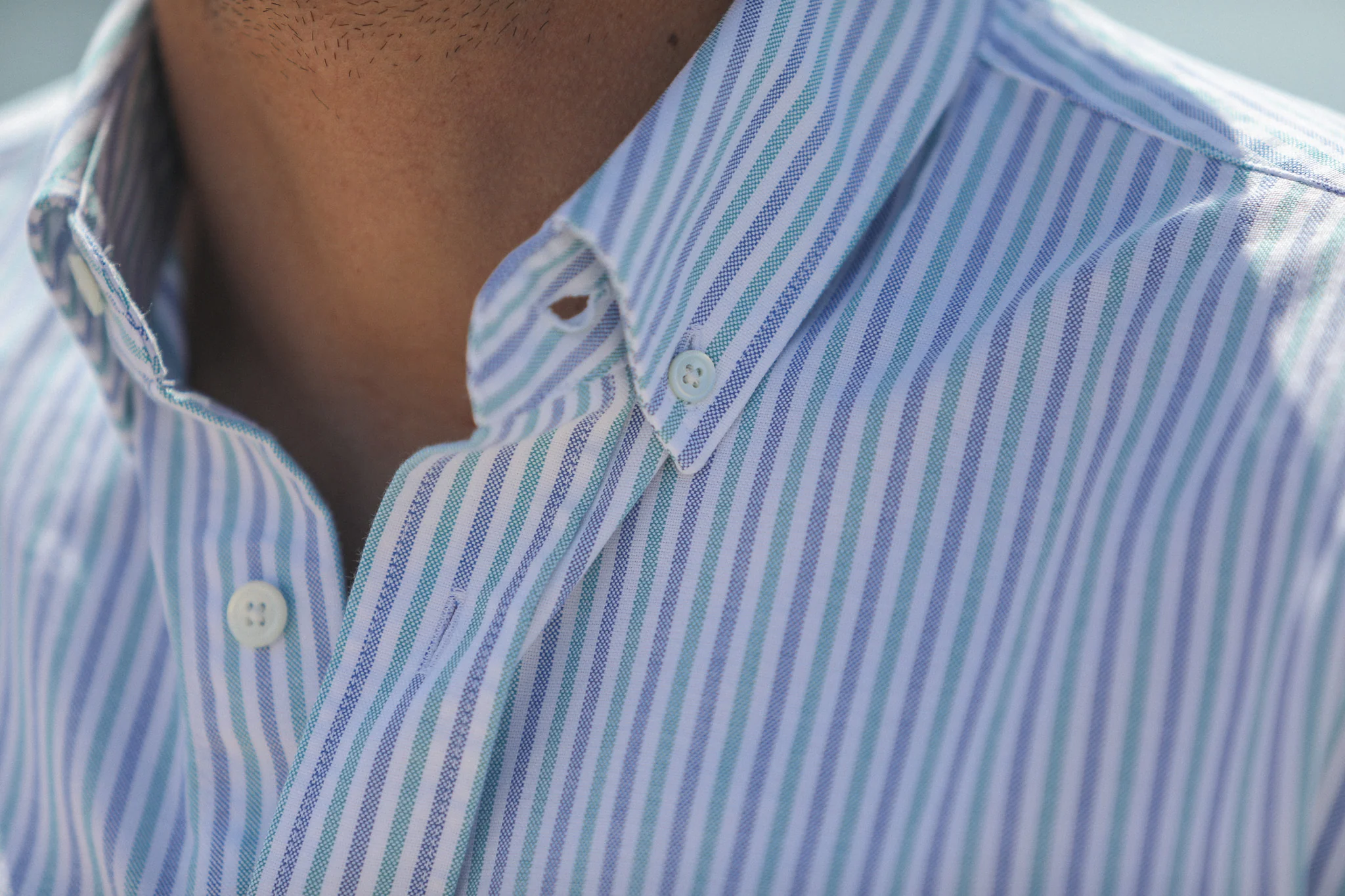 Chemise Oxford Rayures Blue & Green - Retro Fit - Image 8