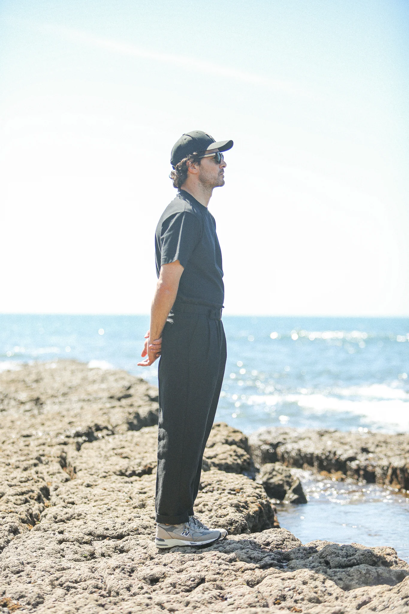 Chino Militaire Double Pince Lin Noir - Confort Fit