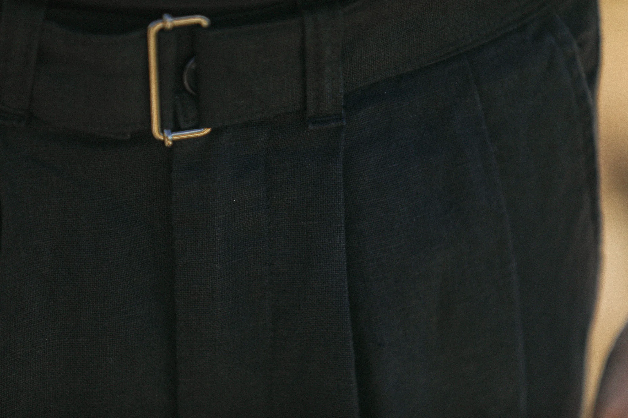 Chino Militaire Double Pince Lin Noir - Confort Fit - Image 2