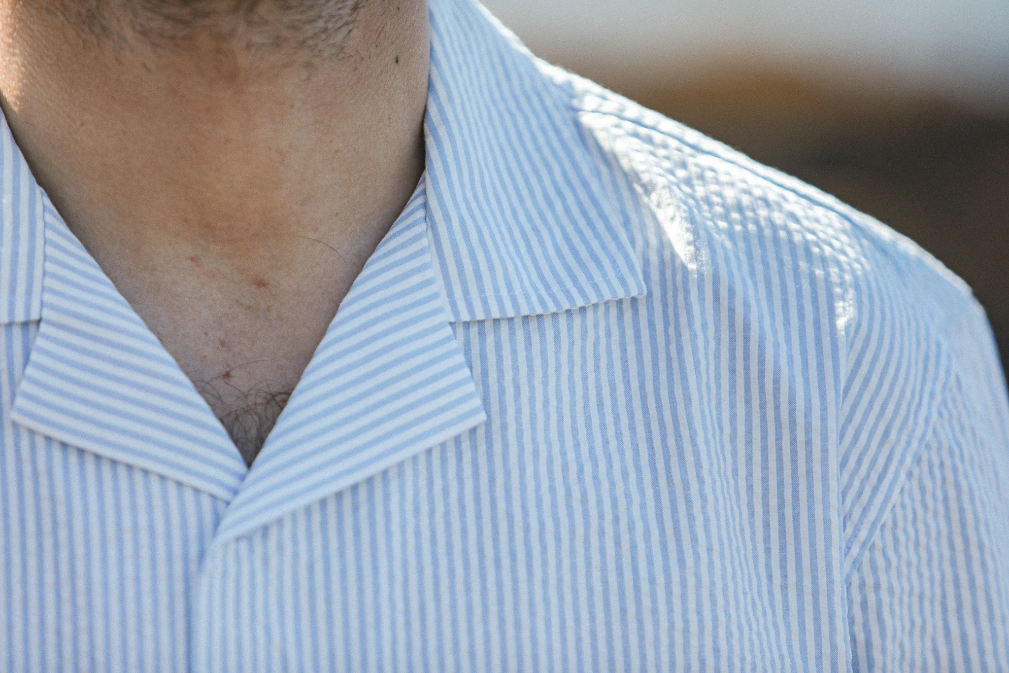 Military Camp Collar - Seersucker Bleu Clair - Image 2