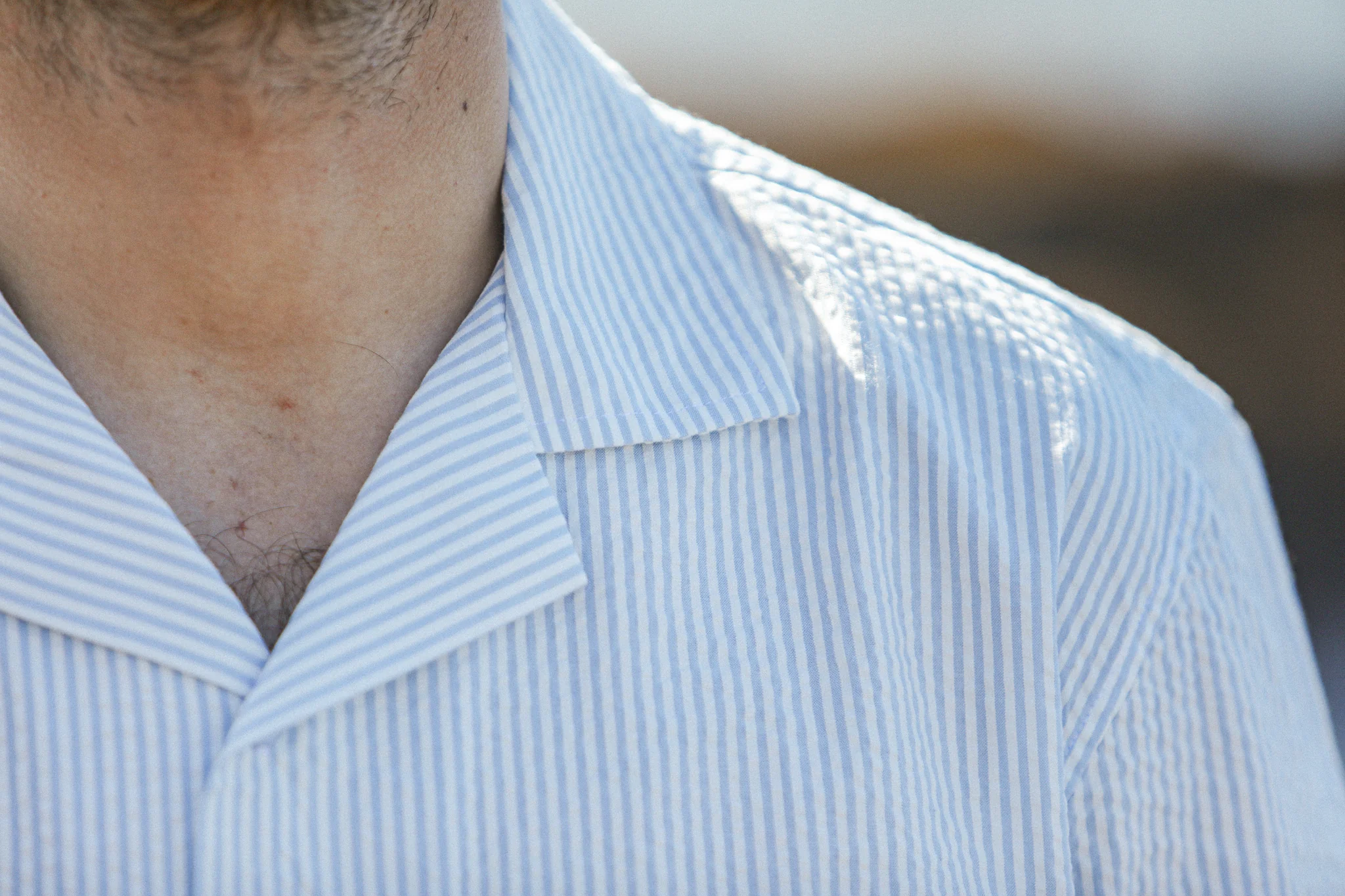 Military Camp Collar - Seersucker Bleu Clair - Image 5