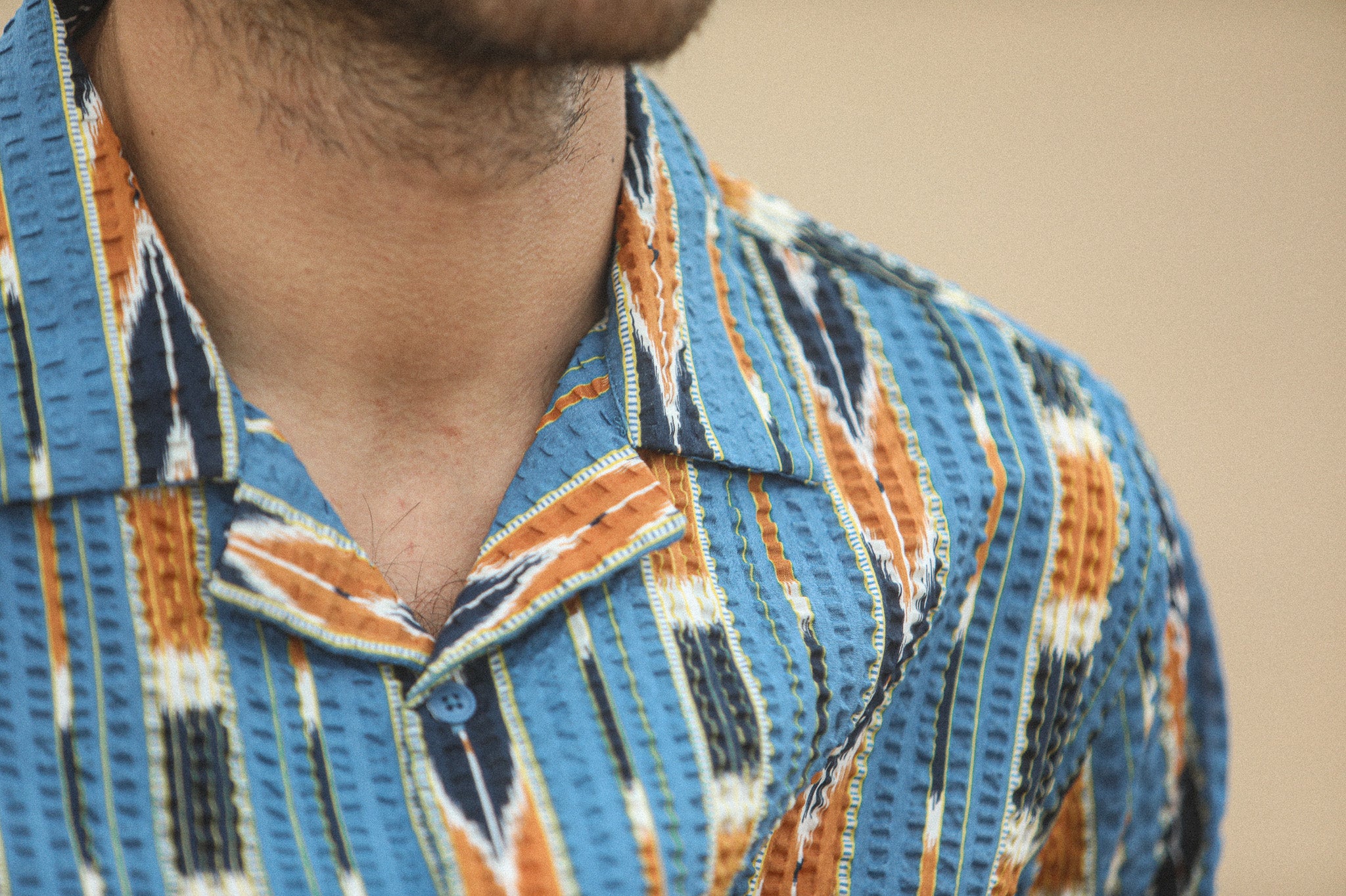 Modern Camp Collar Japanese Seersucker Blue - Image 5
