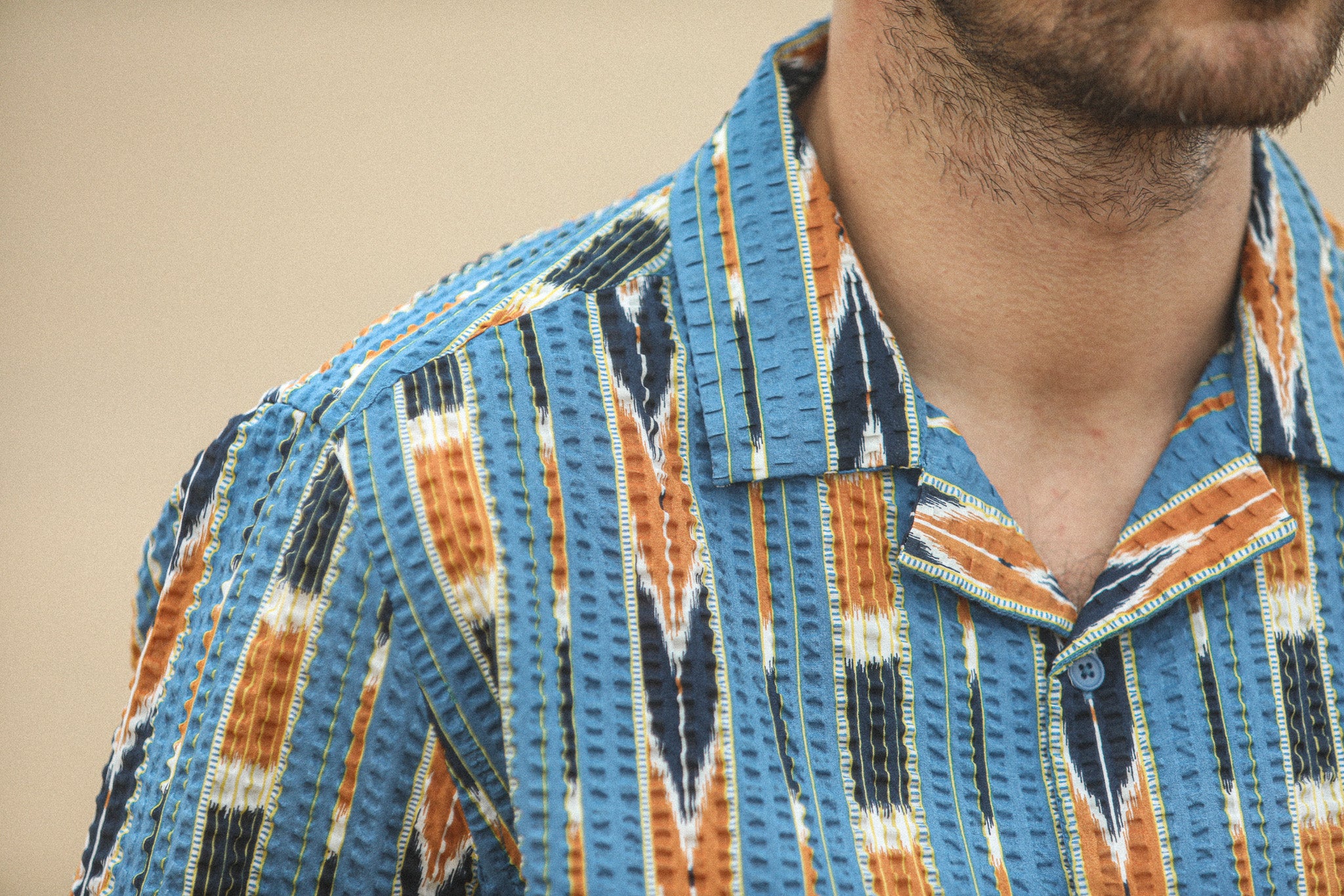 Modern Camp Collar Japanese Seersucker Blue - Image 8