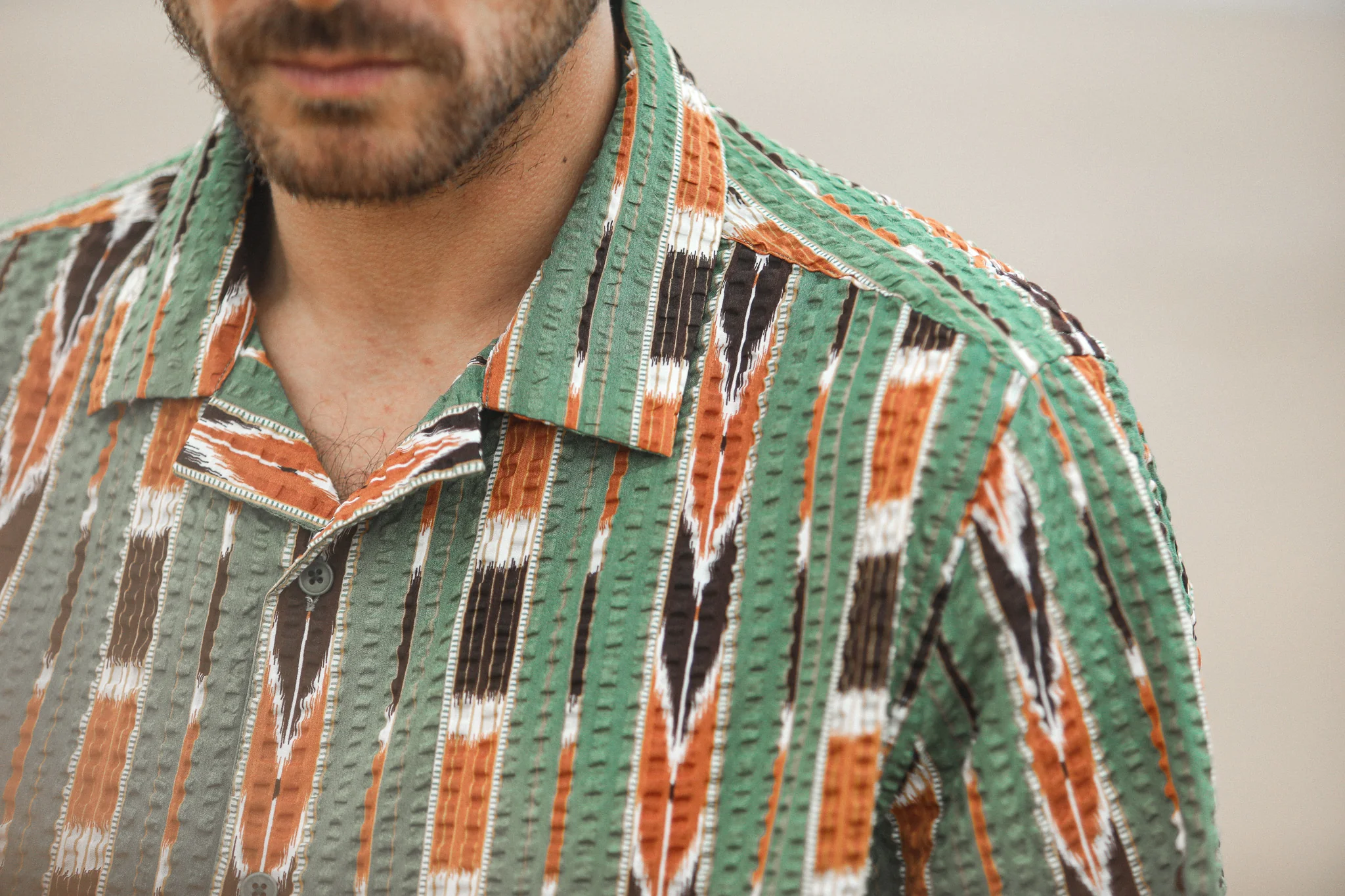 Modern Camp Collar Japanese Seersucker Green - Image 8