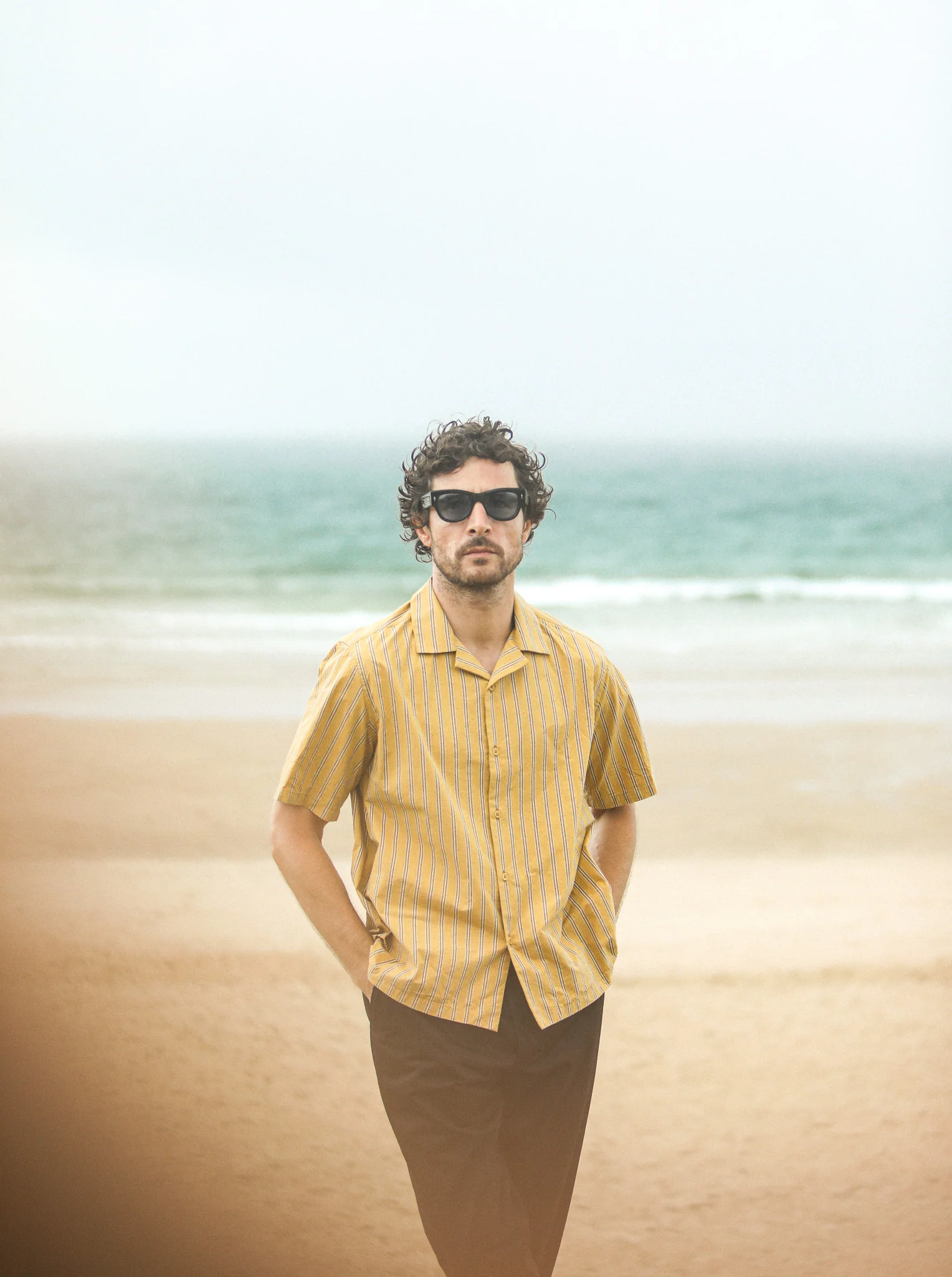 Modern Camp Collar Japanese Stripes Dark Yellow