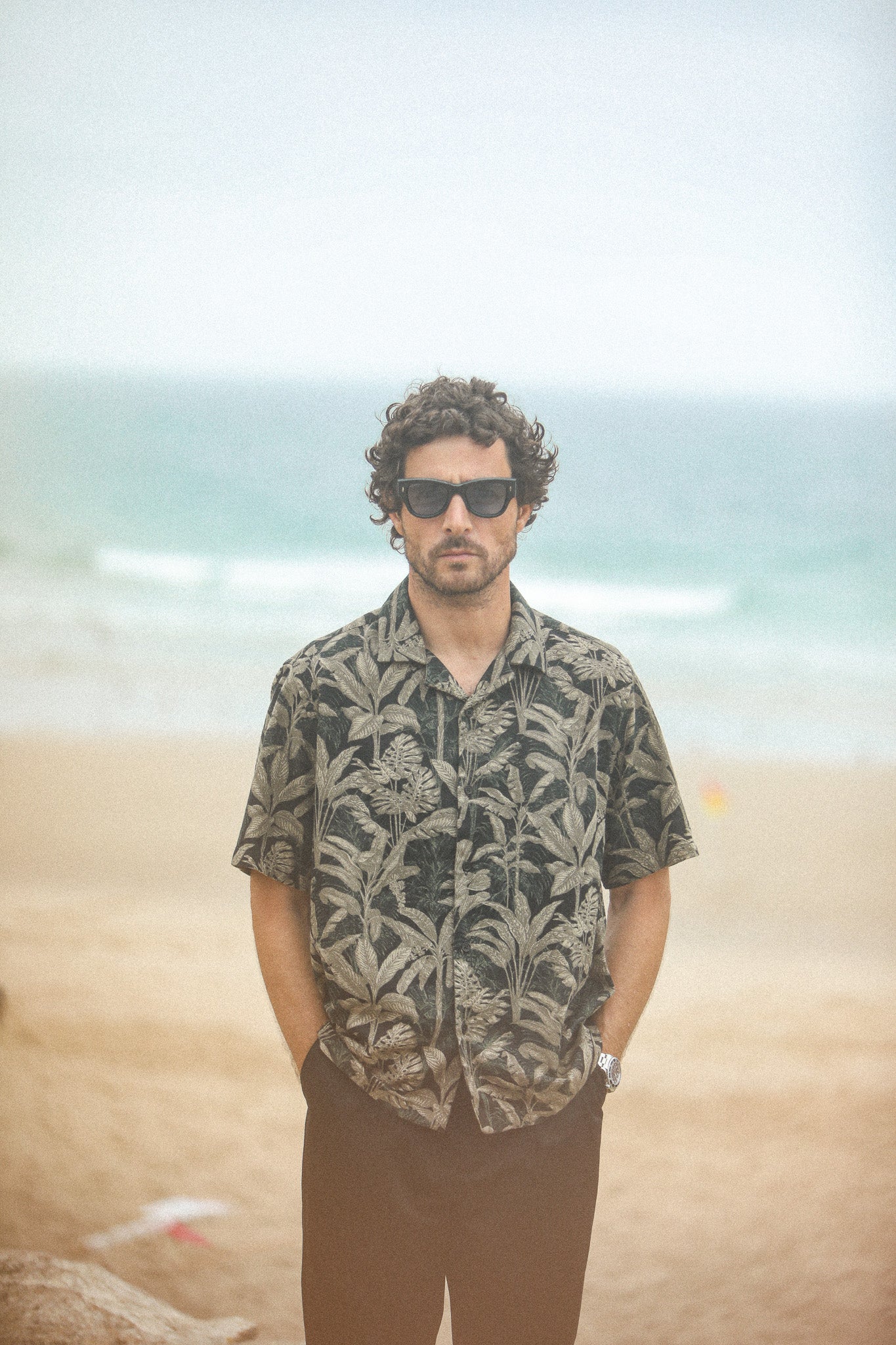 Modern Camp Collar Japanese Tropical Black