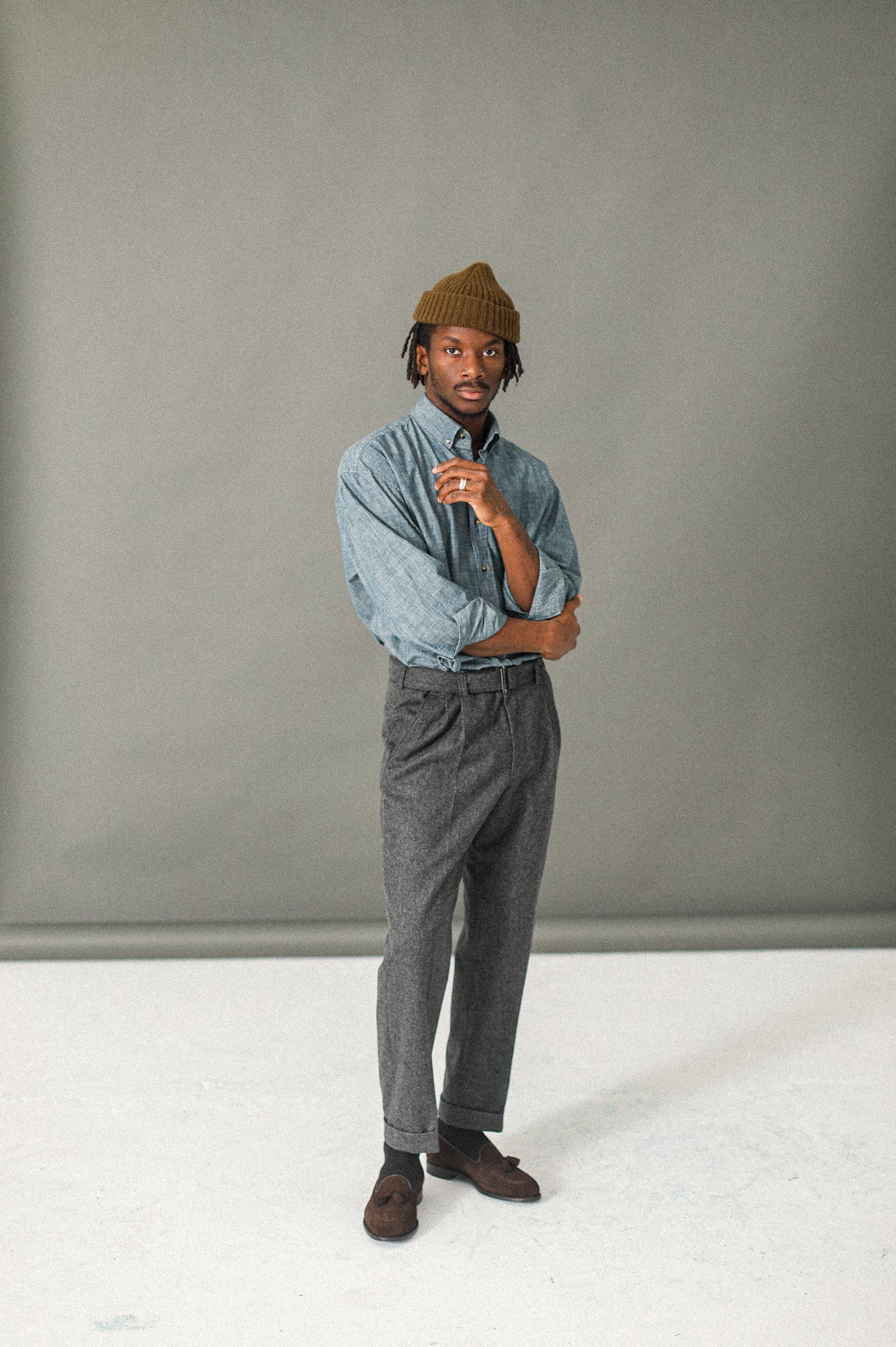 Pantalon Flanelle Double Pince - Gris Foncé - Image 4