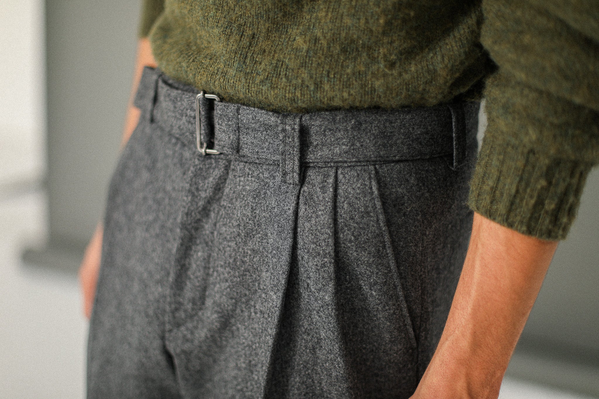 Pantalon Flanelle Double Pince - Gris Foncé - Image 5