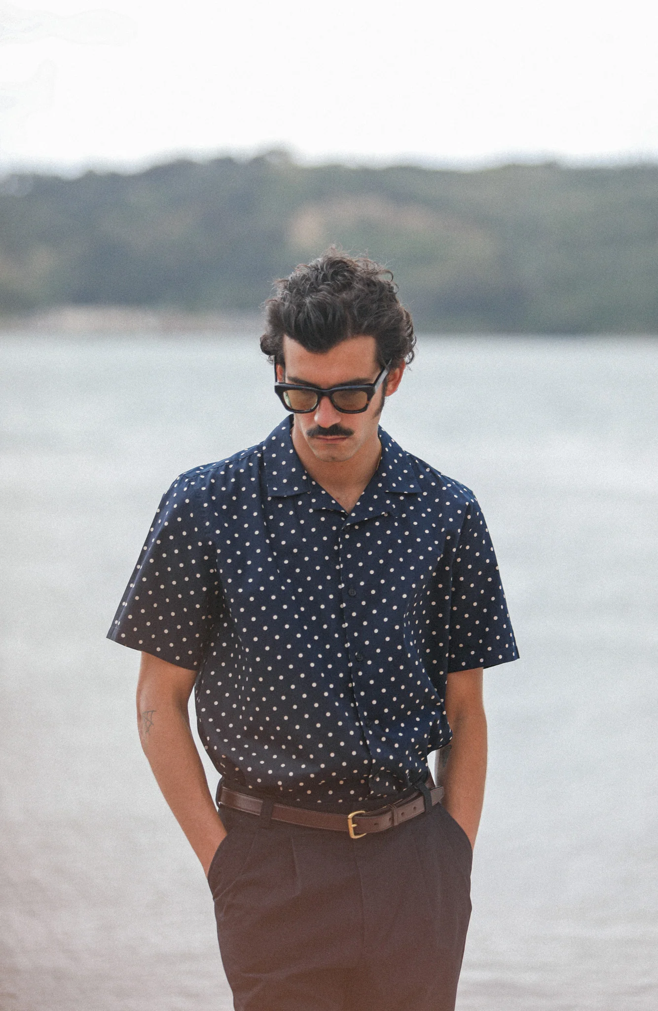 Camp Collar Japanese Polka Dot Navy - Image 4
