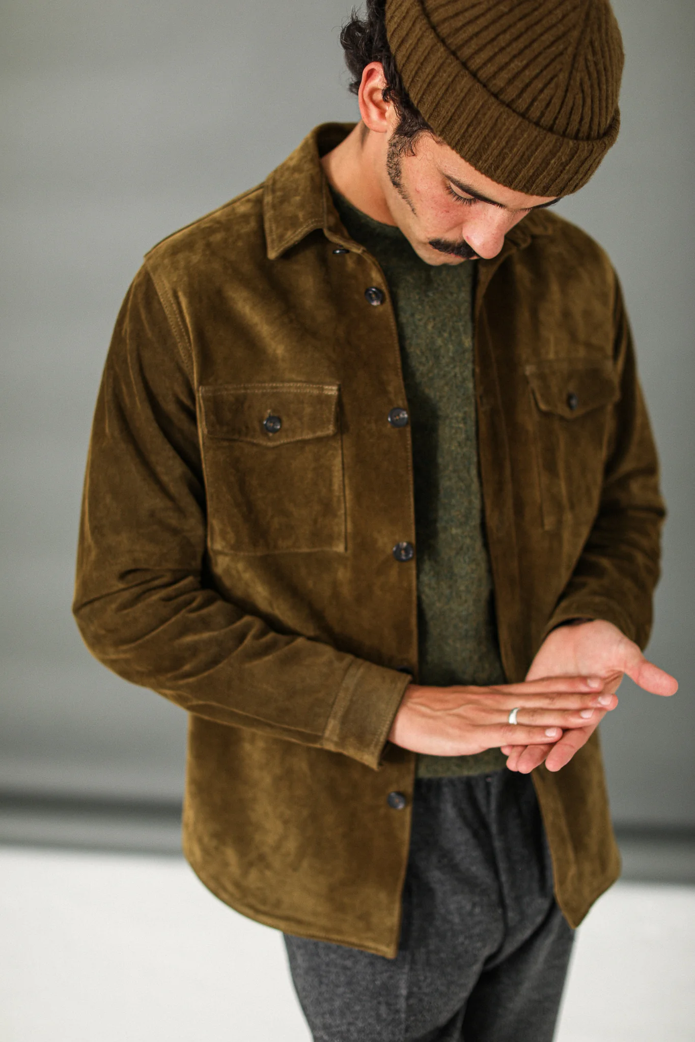 Surchemise Cuir Suédé Olive - Image 2
