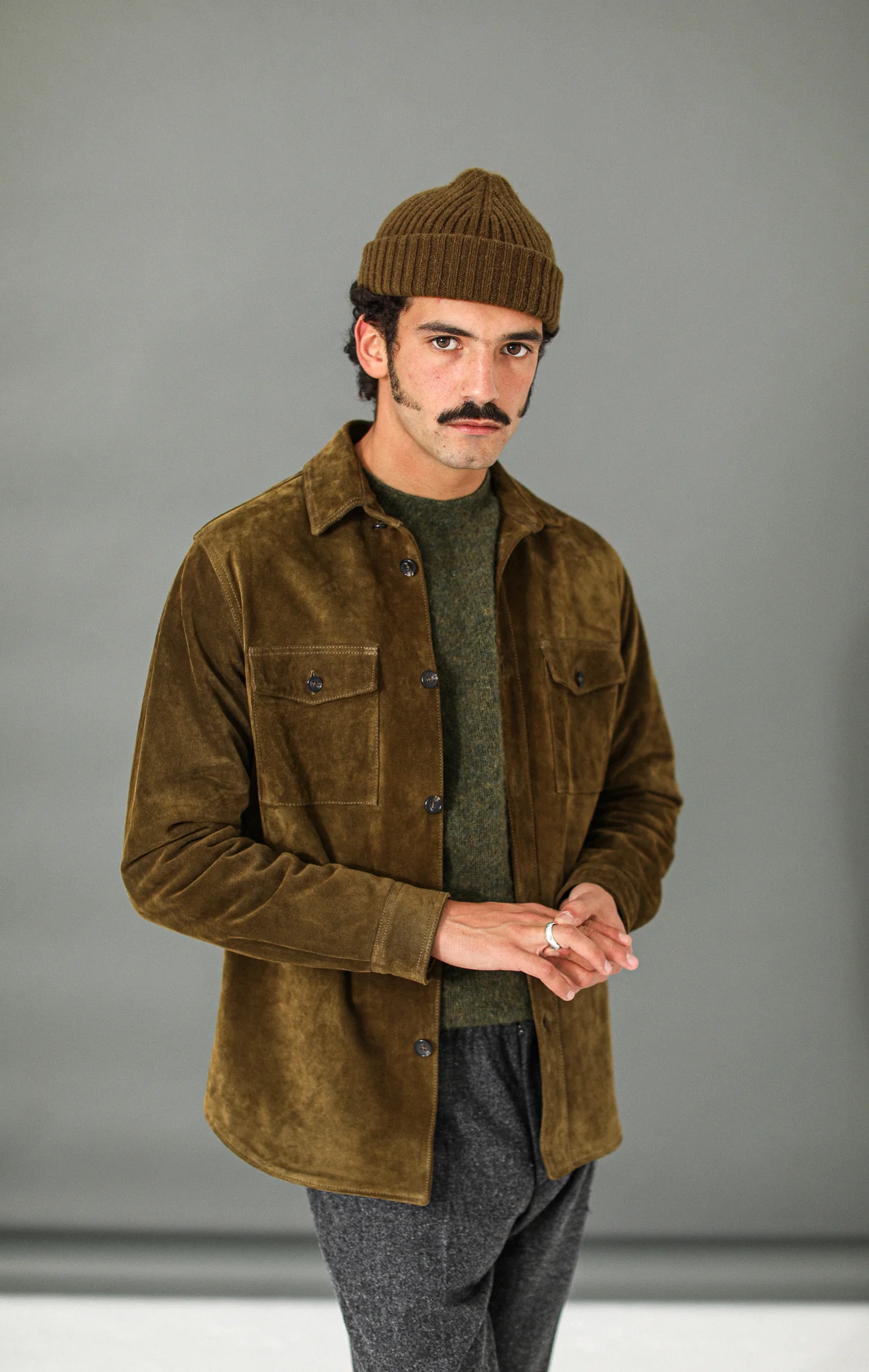 Surchemise Cuir Suédé Olive - Image 4
