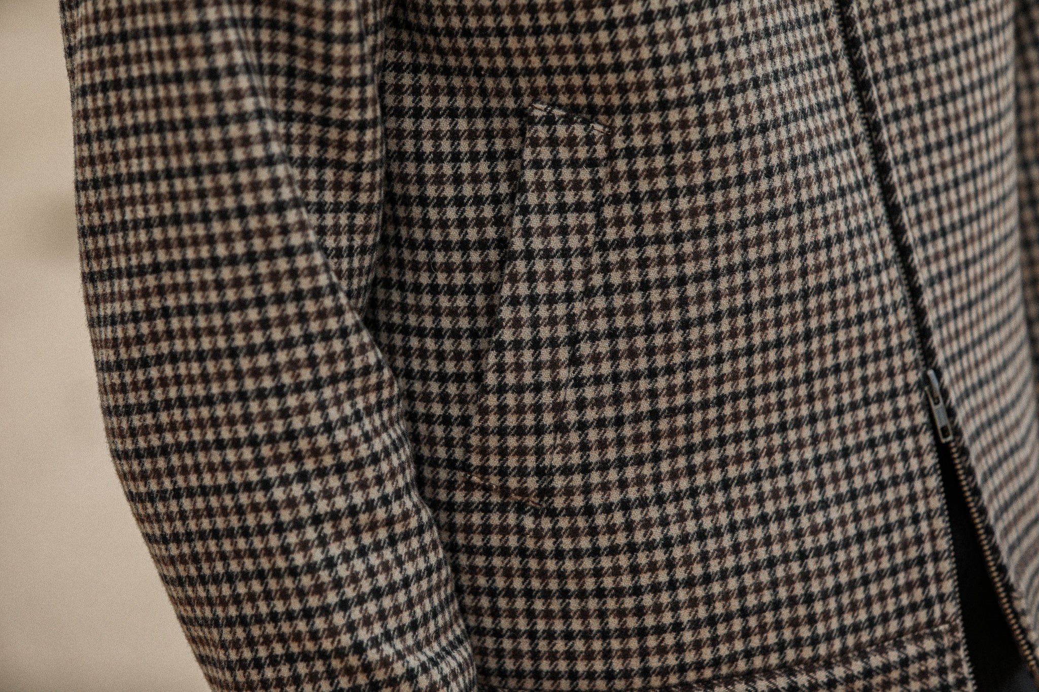 Blouson Aviateur Laine Pied de Poule Beige - Image 7